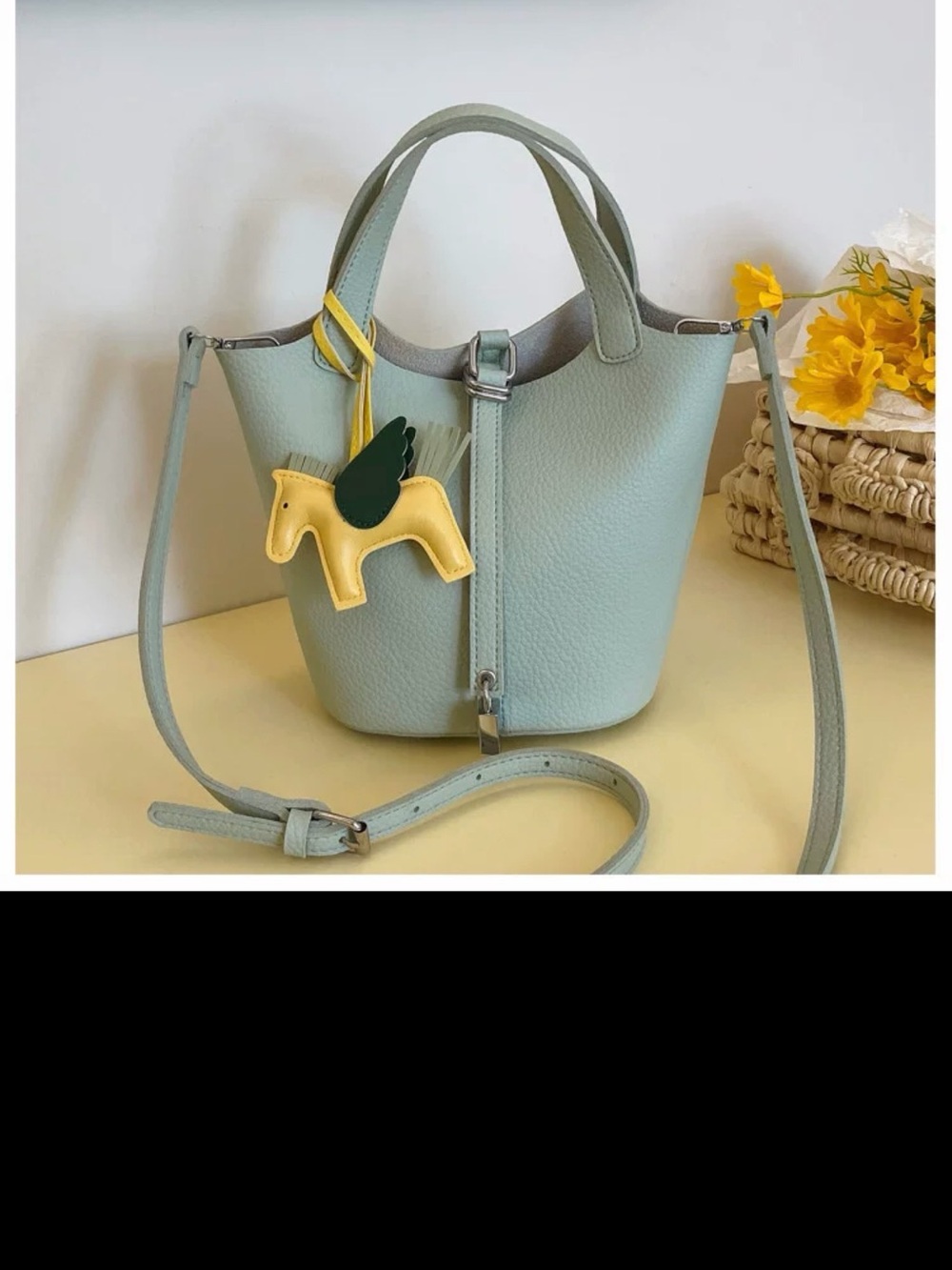 Elegant Mint Green Bucket Tote Bag with Removable Strap